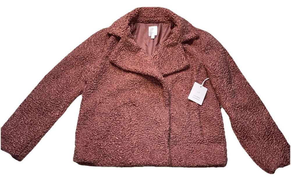 NWT LC Lauren Conrad Curly Faux Fur Peacoat Womens Small Teddy Boho Chic Jacket